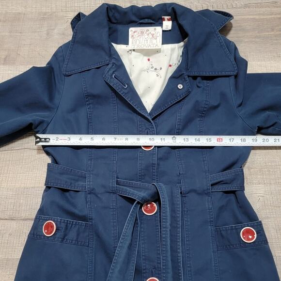 Trovata Birds of Paradis Long Cotton Senhora Coat Size Large Navy Hooded Pockets - Picture 10 of 10